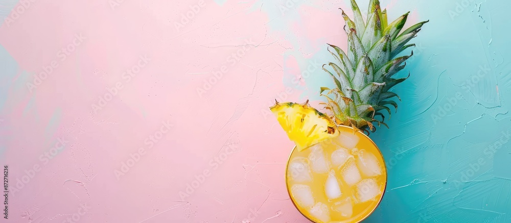 Aufkleber minimalistic pineapple cocktail with ice on a pastel background offering ample copy space image.