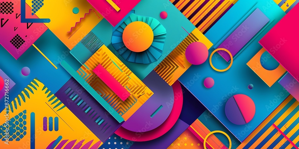 Aufkleber abstract colorful geometric background with retro patterns and shapes, colorful background, vector i