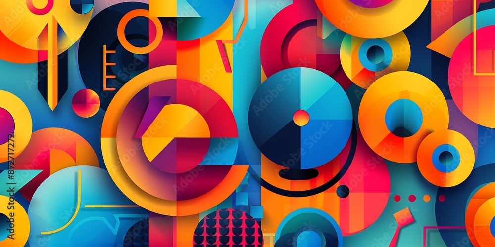 Aufkleber abstract colorful geometric background with retro patterns and shapes, colorful background, vector i