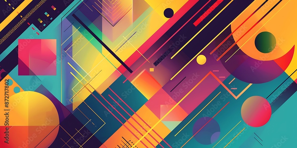 Poster abstract colorful geometric background with retro patterns and shapes, colorful background, vector i