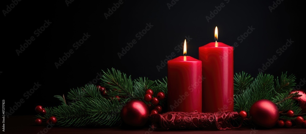 Aufkleber candle for advent and christmas displayed on a black background with copy space image.