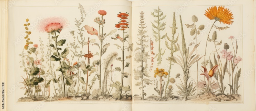 Fototapete document containing pressed plants for reference with copy space image.