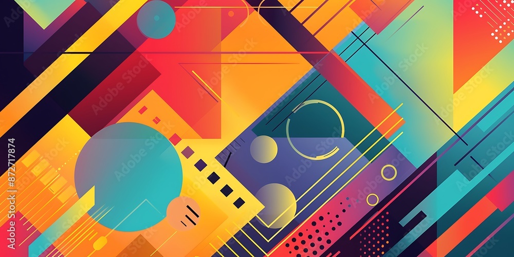 Poster abstract colorful geometric background with retro patterns and shapes, colorful background, vector i