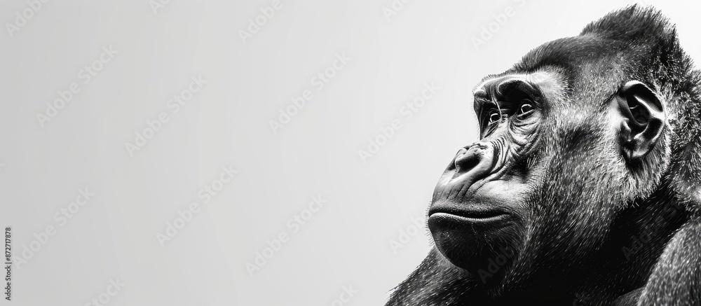 Poster Black and white portrait of gorilla. Copy space image. Place for adding text or design