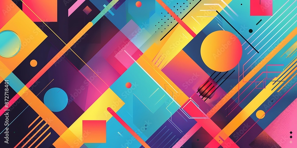 Poster abstract colorful geometric background with retro patterns and shapes, colorful background, vector i
