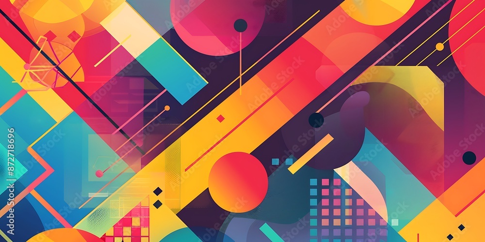 Poster abstract colorful geometric background with retro patterns and shapes, colorful background, vector i