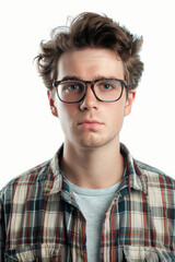 Obraz premium young handsome man wearing eyeglasses on white background