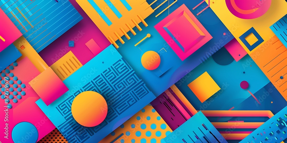Poster abstract colorful geometric background with retro patterns and shapes, colorful background, vector i
