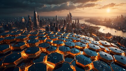 A futuristic city inspired by the hexagonal structure of a honeycomb ai_generated