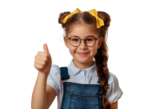 Smiling school girl showing thumb up isolated on transparent background - Powered by Adobe