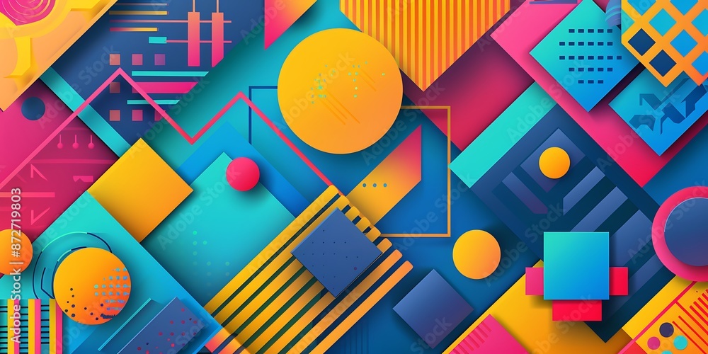 Aufkleber abstract colorful geometric background with retro patterns and shapes, colorful background, vector i