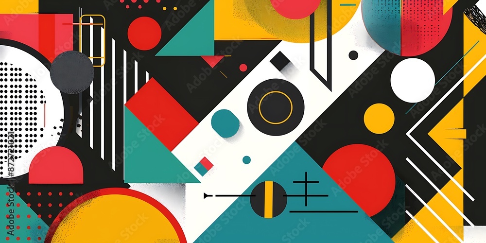 Poster abstract colorful geometric background with retro patterns and shapes, colorful background, vector i