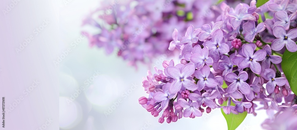 Poster a beautiful bouquet of lilac flowers set against a white background with plenty of space for text or