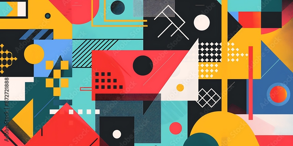 Poster abstract colorful geometric background with retro patterns and shapes, colorful background, vector i
