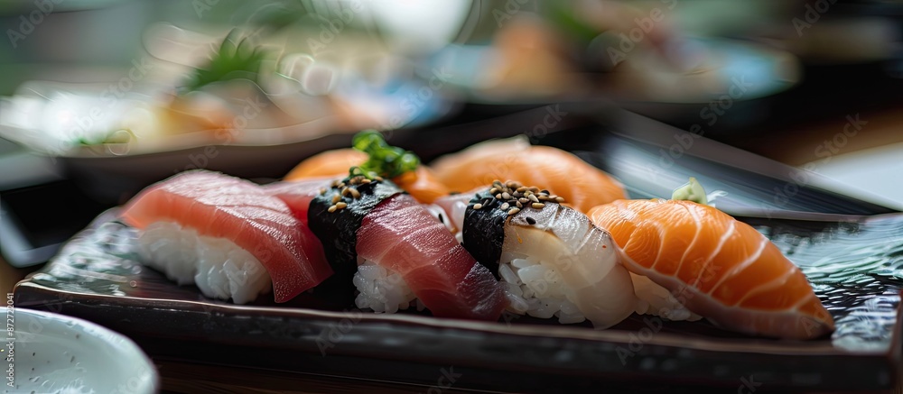Poster A photo of the sushi I enjoyed, showing a delicious meal with appealing presentation and copy space image.