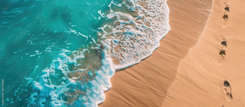 Aufkleber summer day on a sandy beach captured from above with footprints visible, creating a vacation-themed 