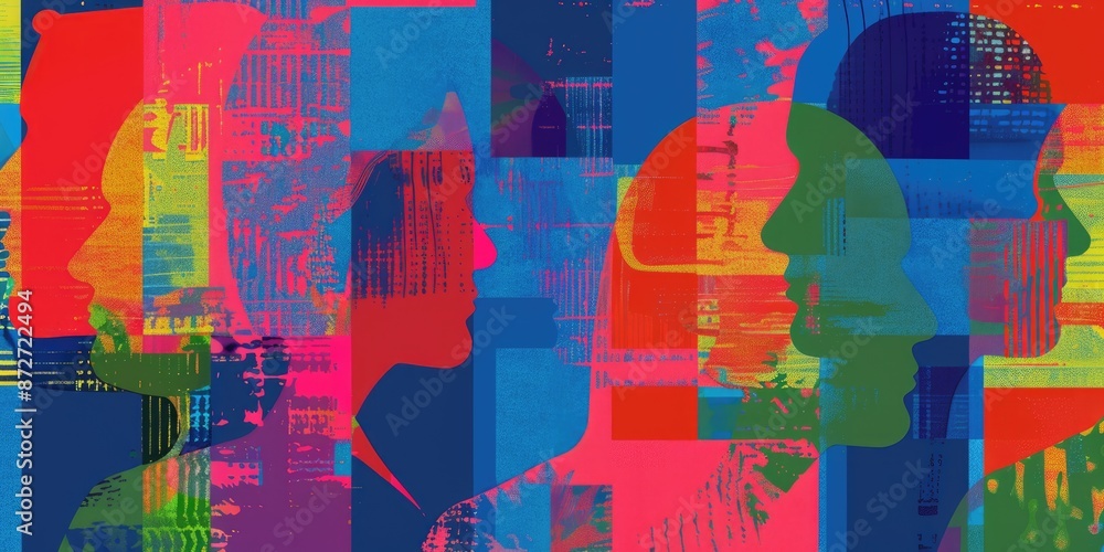 Aufkleber vibrant abstract silhouettes blending with colorful patterns showcasing artistic expression and crea