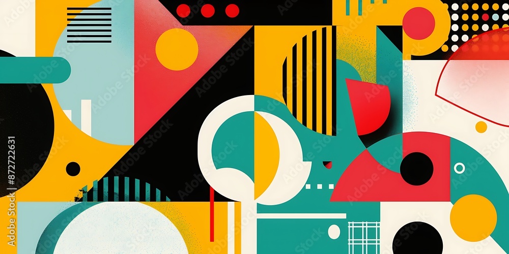 Poster abstract colorful geometric background with retro patterns and shapes, colorful background, vector i