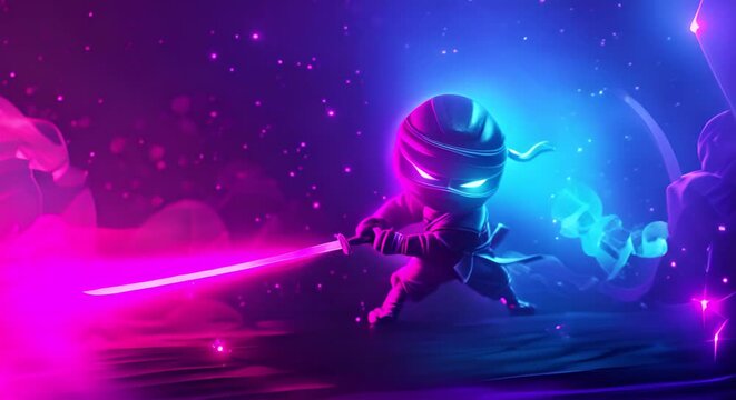 ninja samurai neon black background, footage, 4k footage, videos, video clip, short video
