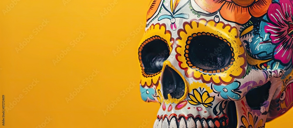 Poster sugar skull image with copy space. sugar is harmful.