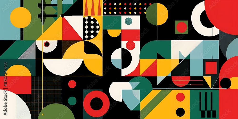 Poster abstract colorful geometric background with retro patterns and shapes, colorful background, vector i