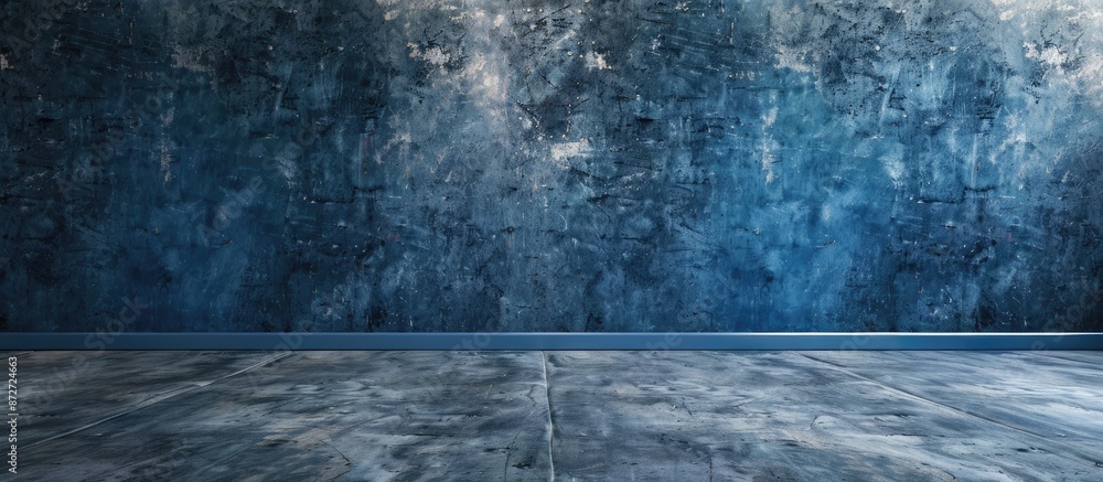 Leinwandbilder Studio with a dark blue wall as backdrop and cement floor designed for showcasing products and text with copy space image on concrete background.