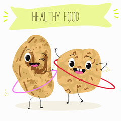 Cute nut, tiger, chufa, characters, cedar cone, funny nuts, with different activities, outdoor, sports, musical instrument.