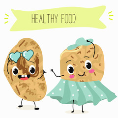 Cute nut, tiger, chufa, characters, cedar cone, funny nuts, with different activities, outdoor, sports, musical instrument.