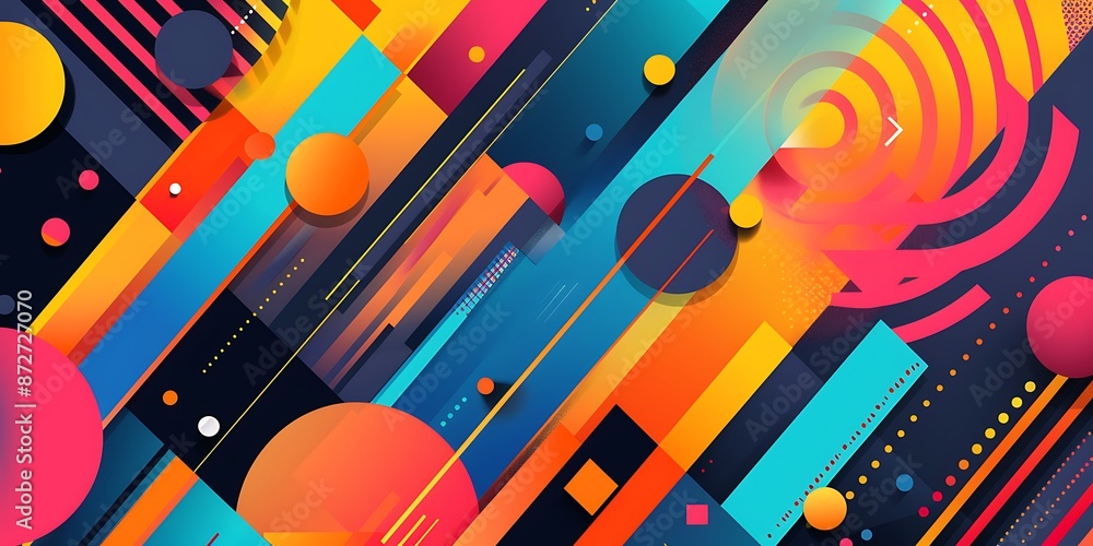 Poster abstract colorful geometric background with retro patterns and shapes, colorful background, vector i