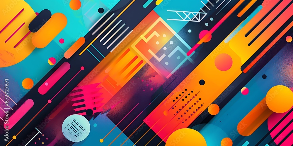 Aufkleber abstract colorful geometric background with retro patterns and shapes, colorful background, vector i