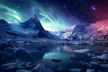 Fototapeta premium a night view of the north pole with generative ai