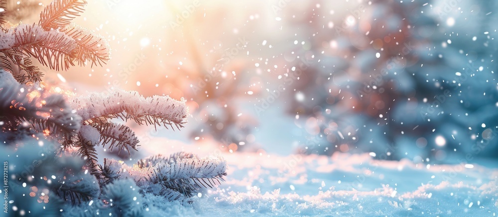 Poster winter scene with snowfall creating a picturesque copy space image.
