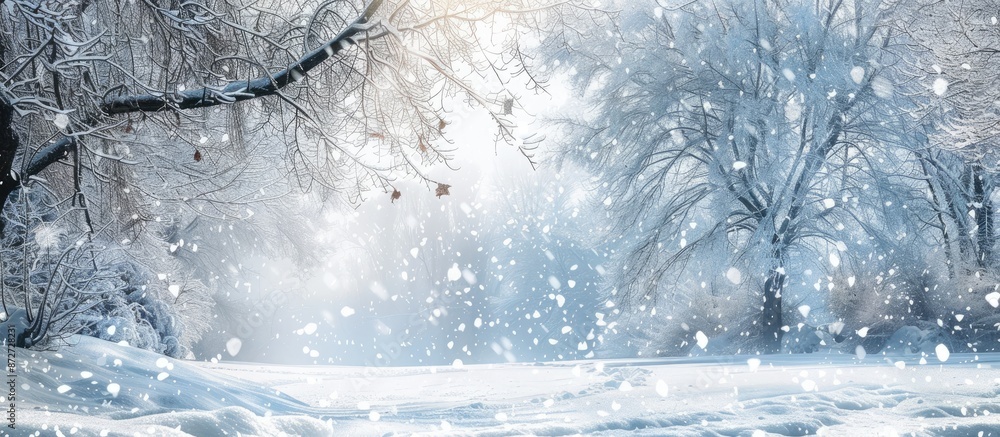 Poster Winter scene with snowfall creating a picturesque copy space image.