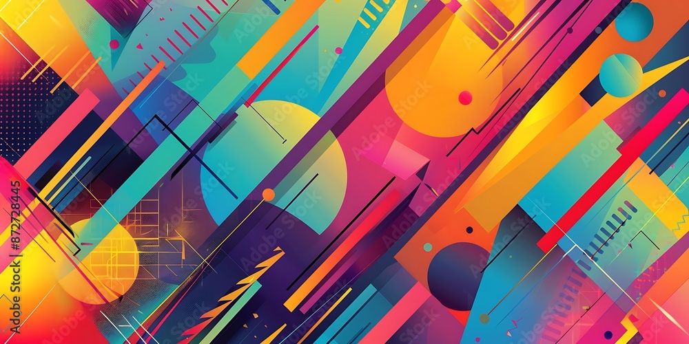 Poster abstract colorful geometric background with retro patterns and shapes, colorful background, vector i