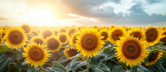 Sunflowers in a Field at Sunset