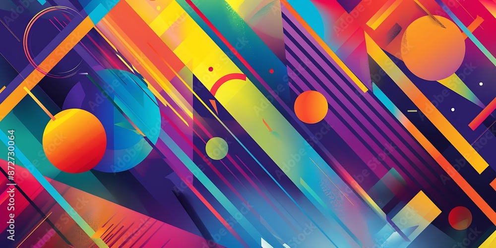 Poster abstract colorful geometric background with retro patterns and shapes, colorful background, vector i