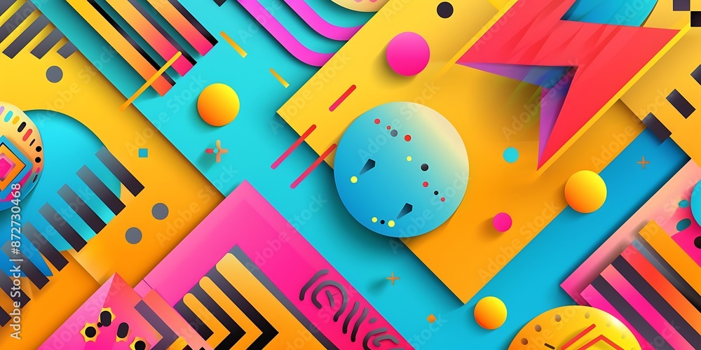 Poster abstract colorful geometric background with retro patterns and shapes, colorful background, vector i