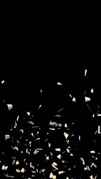 下から・左右から弾け飛ぶ 金と銀の紙吹雪 4K-背景透過　縦 Happy Series:Gold and silver confetti flying from below and from both sides[with Alpha Channel / Transparent Background]4K