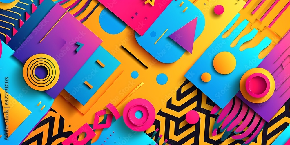 Poster abstract colorful geometric background with retro patterns and shapes, colorful background, vector i