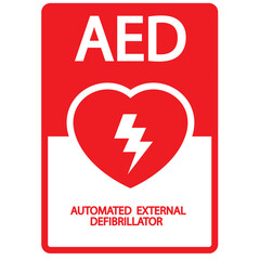 AED,automated external defibrillator / aed sign with heart and electricity symbol flat vector icon