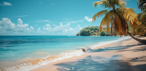 Tropical Beach With Palm Trees and Clear Blue Water in the Philippines