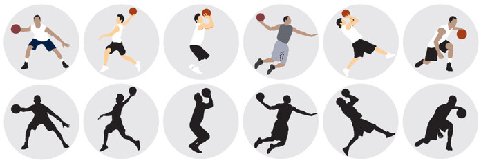 basketball player set and silhouette collection