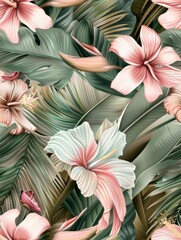 Seamless pattern made up of tropical flowers