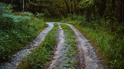 Naklejka premium Fork in the road with divided paths, representing choice and convergence.