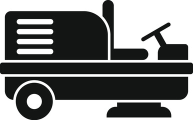 Simple flat black icon of an airport baggage handler towing luggage cart isolated on white