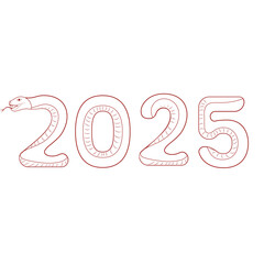 Snake Chinese New Year 2025. Zodiac Asia Red Line Sithouette,
