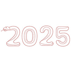 Snake Chinese New Year 2025. Zodiac Asia Red Line Sithouette,
