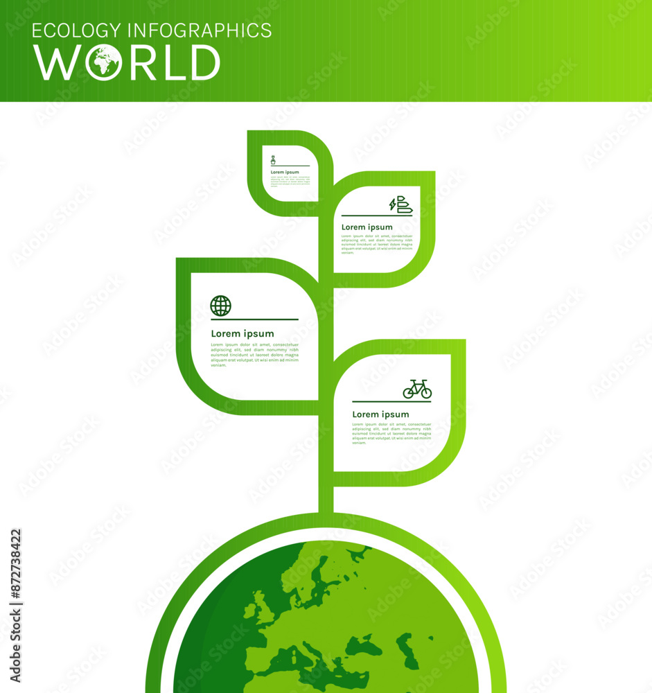 Wall mural world environmental protection and green energy ecology infographics banner concept flat vector illu