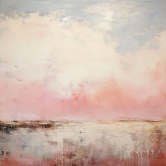 This art piece depicts a stunning afterglow as the sun sets over the water, creating a beautiful natural landscape with colorful clouds in the sky