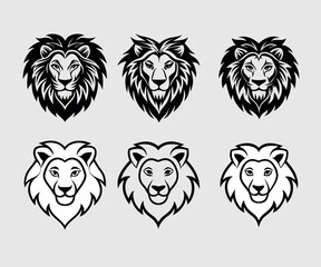 Obraz premium Silhouette of lion, a set of lion head vector 